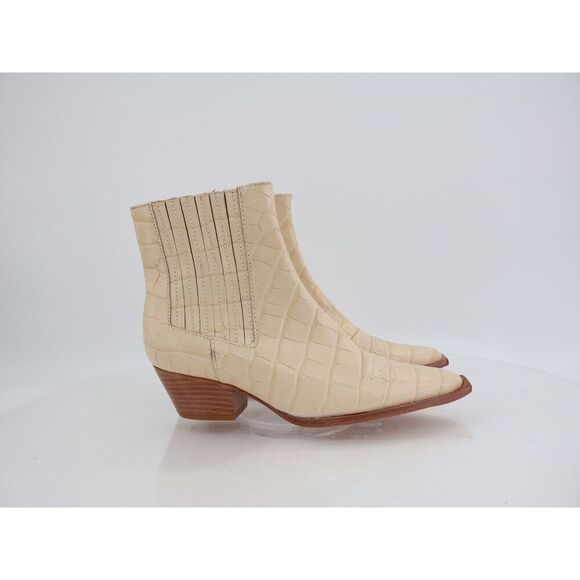 Schutz Briani Crocodile Embossed Leather Bootie Western Ivory Chelsea Pointy 5B - Picture 5 of 11